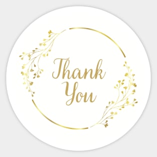 Thank You with Gold Flower - White Sticker